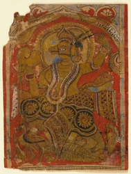 Harinegameshin carrying the embryo, fragment of a leaf from a dispersed Kalpasutra
