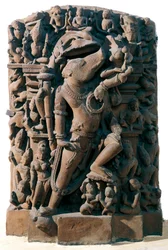 Indian Art: the Hindu divinity Vishnu in the form of a boar. From Khajuraho, India. Chandela period