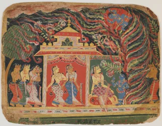 Krishna carried off by the Whirlwind Demon, from a Bhagavata Purana. c.1520-30