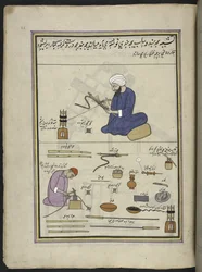 Men covering hookah-snakes with thread and wire