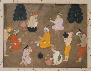Nine Men Preparing Bhang