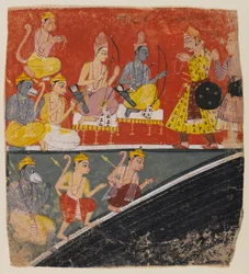 Rama and Lakshmana receive envoys, page from a dispersed Ramayana series, c.1634