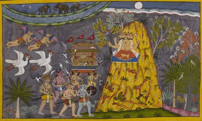 Ravana ascends to the moon, but Brahma intervenes and urges him to turn back