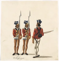 Sepoys and an Indian Officer, Bengal Army, c.1815