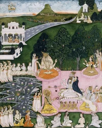 Shiva Seated on a Tiger Skin, Holds Devi Wrapped in a Cloak