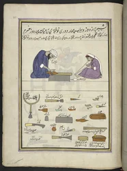 Shoe-maker and his wife making a slipper
