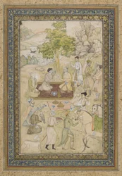 Sultan Murad and Sultan Daniyal on a Picnic, Detached Album Folio with Painting, c.1900