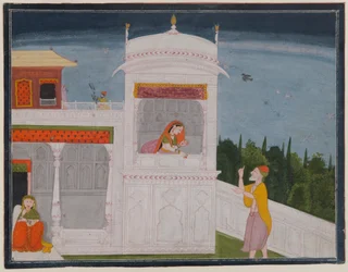 The Brahmin Sudama and Rukmini in a palace, page from the Sudama episode of Bhagavata Purana series, c.1800 or later