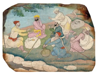 Travellers enjoying music by the wayside