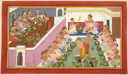 Visvamitra, His Attendants, and His Army Enjoy a Sumptuous Feast at the Hermitage