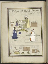 Women returning the spun shawl wool, 86 drawings bound into a volume depicting trades and occupations in Kashmir, Craftsmen are shown at work with their implements and equipment, By a Kashmir artist, probably at Srinagar, c.1850-60