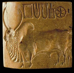 Zebu Bull Seal with Indus Script Found at Mohenjo Daro, Indus Valley