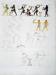 Military Scenes, Soldiers with Bows and Arrows, from Tombs of Beni Hasan, Plate CXVIII, from Monuments of Egypt and Nubia: Civil Monuments