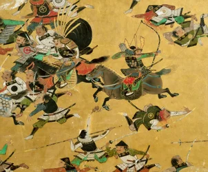 An antique Samurai screen depicting the fall of Osaka castle in 1615, displayed at the Osaka Museum, 2005