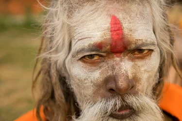 Holy men at the Pashupatinath Temple on the banks of the Bagmati River in Kathmandu, Nepal, 2014
