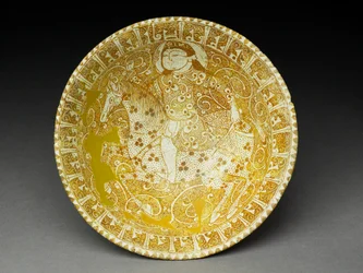 Bowl with Horseman and Pseudo-Kufic Inscription