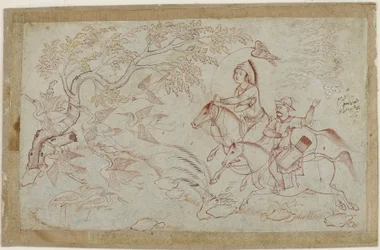 Two Horsemen Hunting with Falcon