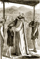 St. Columba Blesses a Wild Boy, from The Trias Thaumaturga, or Three Wonder-Working Saints of Ireland, by Mary Cusack (1829-99) Published c.1890s