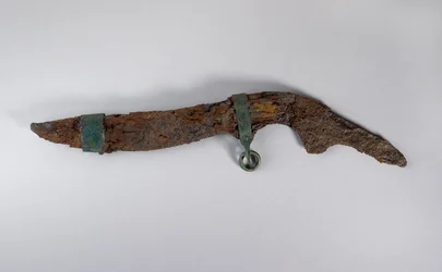 Large Knife with Remains of Sheath, Probably from Sopron, Hungary, Iron Age (Iron and Wood)