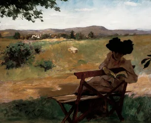 Woman Sitting on a Bench Reading
