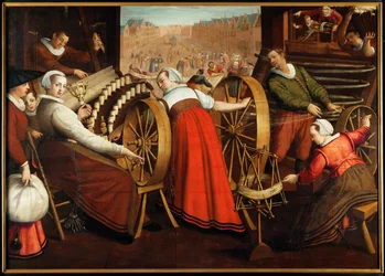 Workers Spinning and Weaving Wool, c.1600