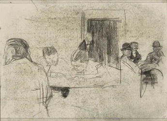 Men at tables, possibly in a café