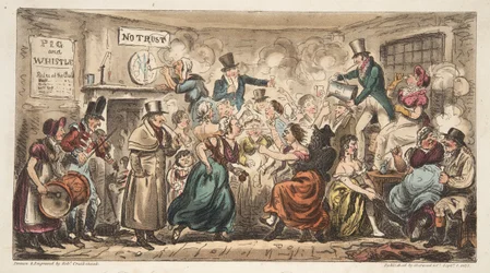 The Buff Club at the Pig and Whistle, Avon Street, Bath, from The English Spy, published London, 1824