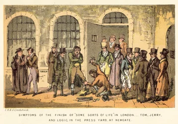Symptoms of the Finish of Some Sorts of Life in London, Tom, Jerry, and Logic, in the Press Yard, at Newgate