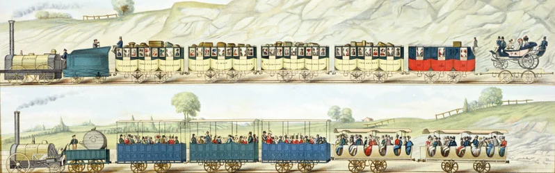 Travelling on the Liverpool and Manchester Railway, engraved by S.G. Hughes