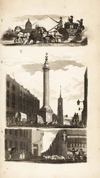 Countrymen on a Stage Coach, the Monument and Pie Corner