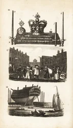 The Jewel Office in the Tower of London, Rag Fair and Old Clothes and Ship Building