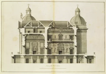 Houghton Hall: cross-section of the Hall and Salon, engraved by Pierre Fourdrinier, 1735