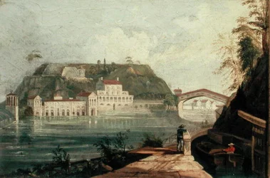 Fairmount Waterworks, after an engraving by W. H. Bartlett of c.1835