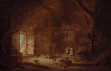 Interior of a Stable with Three Children