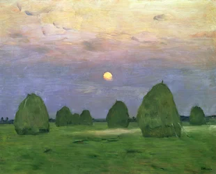 Hayricks at Dusk