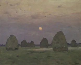 Twilight. The haystacks