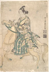 Actor Sanokawa Ichimatsu as Young Samurai riding on Horseback