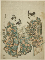 The Actor Sanogawa Ichimatsu I looking at a guidebook to the pleasure quarters