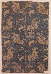 Fabric with pattern of hunters, from Iran, 15th-16th century
