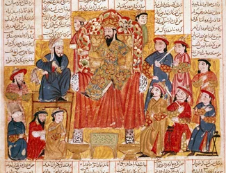 Islamic Art: A Sultan and His Court. Persian miniature from a manuscript of the epic poem Shahnameh (Book of Kings) by Ferdowsi (ca. 940-around 1020) Around 1330
