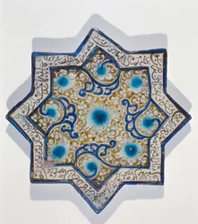 Star-shaped overglaze leaf-gilded tile in the style of Takht-e Solaiman