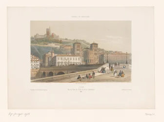 View of the Pont Tilsitt and the Saint-Jean Cathedral in Lyon (Lyon. Vue du Pont de Tilsitt et de la Cathédrale)