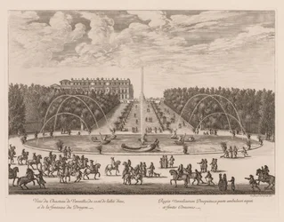 View of the Château de Versailles, from the Side of the Alley and the Dragon Fountain