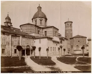 Cathedral of Resurrection of Our Lord Jesus Christ, with Baptistery on Right, Ravenna, Emilia-Romagna, Italy, Photograph by Pietro Poppi, Bologna, ca 1900