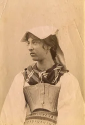 Young Woman Wearing Traditional Dress and Headpiece, Roman Countryside, Lazio, Italy, ca 1905