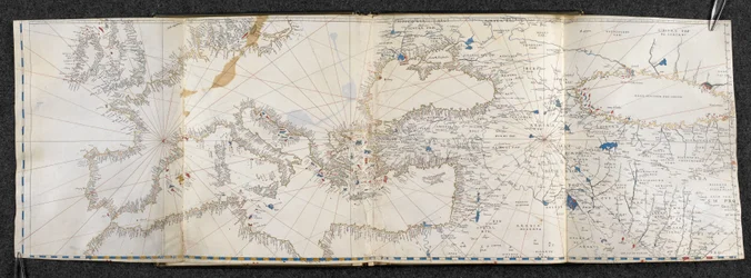 Add. 21592, f.1r Map of Europe and Asia. Portolano, in twenty-one maps, of countries in both hemispheres