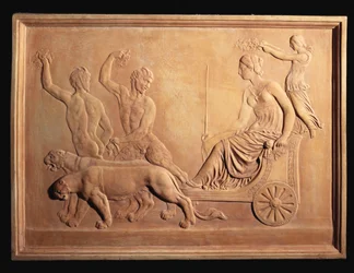An Italian terracotta relief panel depicting the Triumph of Ariadne, shown in Bacchus