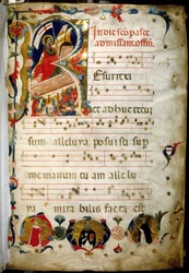 Antiphonary (manuscript of sacred music) with portrait of Doge Marino Zorzi at the bottom left