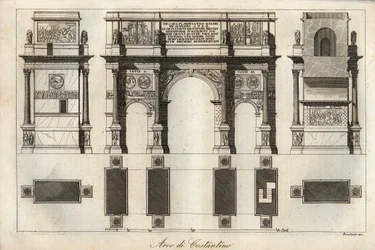 Arch of Constantine in Rome (315 CE) - engraving from "Usi e Costumi di Tutti i Popoli dell