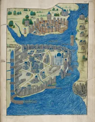 Arundel 93 fol.155 Map of Constantinople and Pera, from 